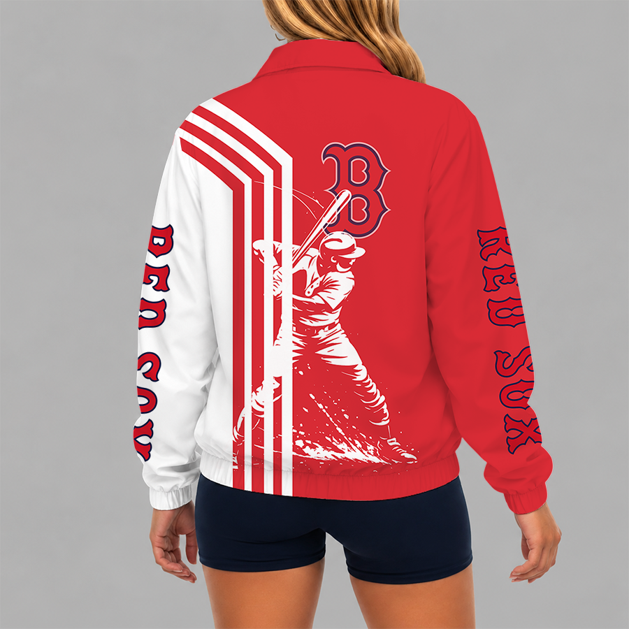 [FLASH SALE] NEW CUSTOMIZED MLB03 BRS BOSTON RED SOX V-NECK ZIPPER SWEATSHIRT JACKET