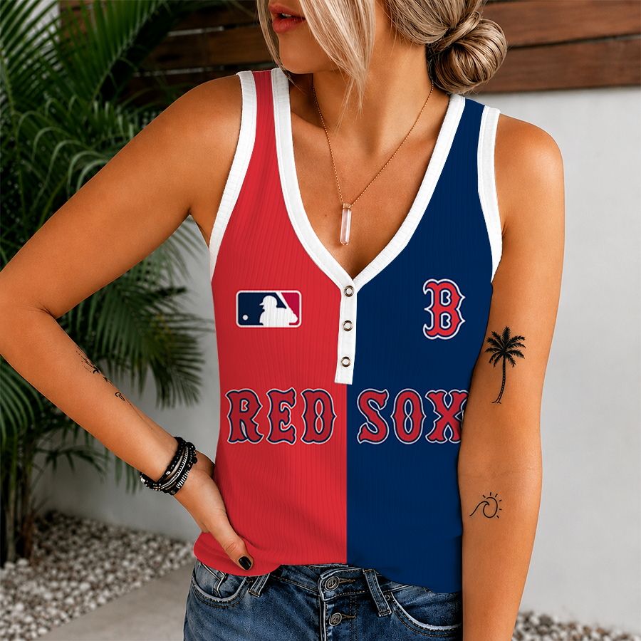 [FLASH SALE] NEW CUSTOMIZED MLB03 BRS BOSTON RED SOX WOMEN'S V-NECK TANK TOP