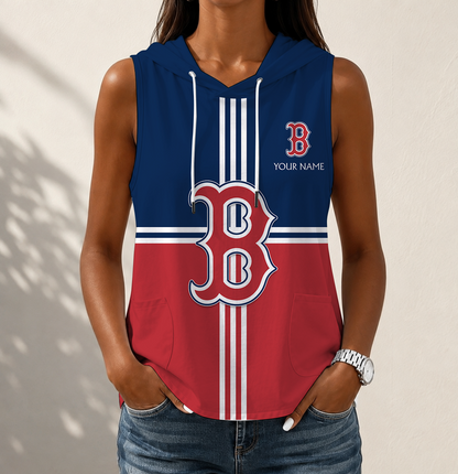 LIMITED EDITION - NEW CUSTOMIZED MLB03 BRS BOSTON RED SOX WOMEN'S SLEEVELESS HOODED POCKET TANK TOP