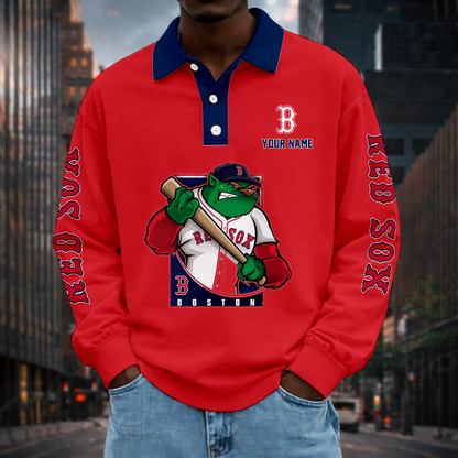 LIMITED EDITION - NEW CUSTOMIZED MLB03 BRS BOSTON RED SOX MEN LONG SLEEVE POLO
