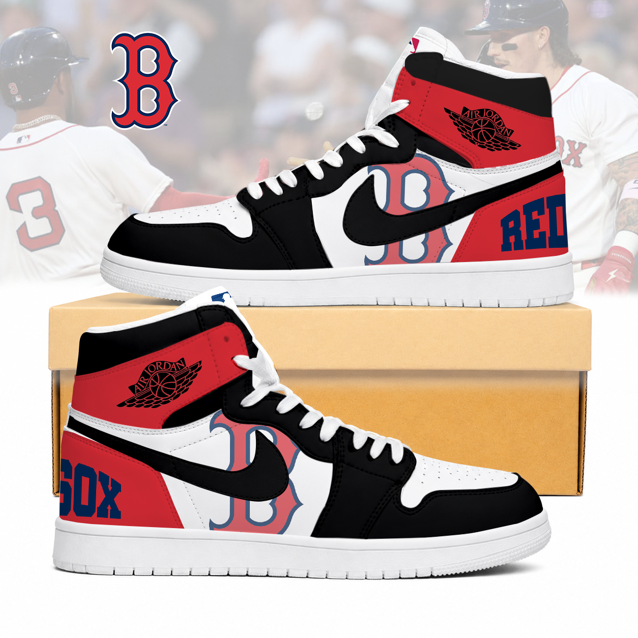 LIMITED EDITION - NEW CUSTOMIZED MLB03 BRS BOSTON RED SOX AIR JORDAN SNEAKERS