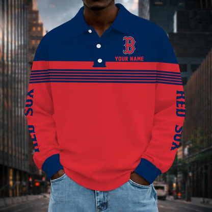 SPECIAL EDITION - NEW CUSTOMIZED MLB03 BRS BOSTON RED SOX MEN'S LONG SLEEVE POLO