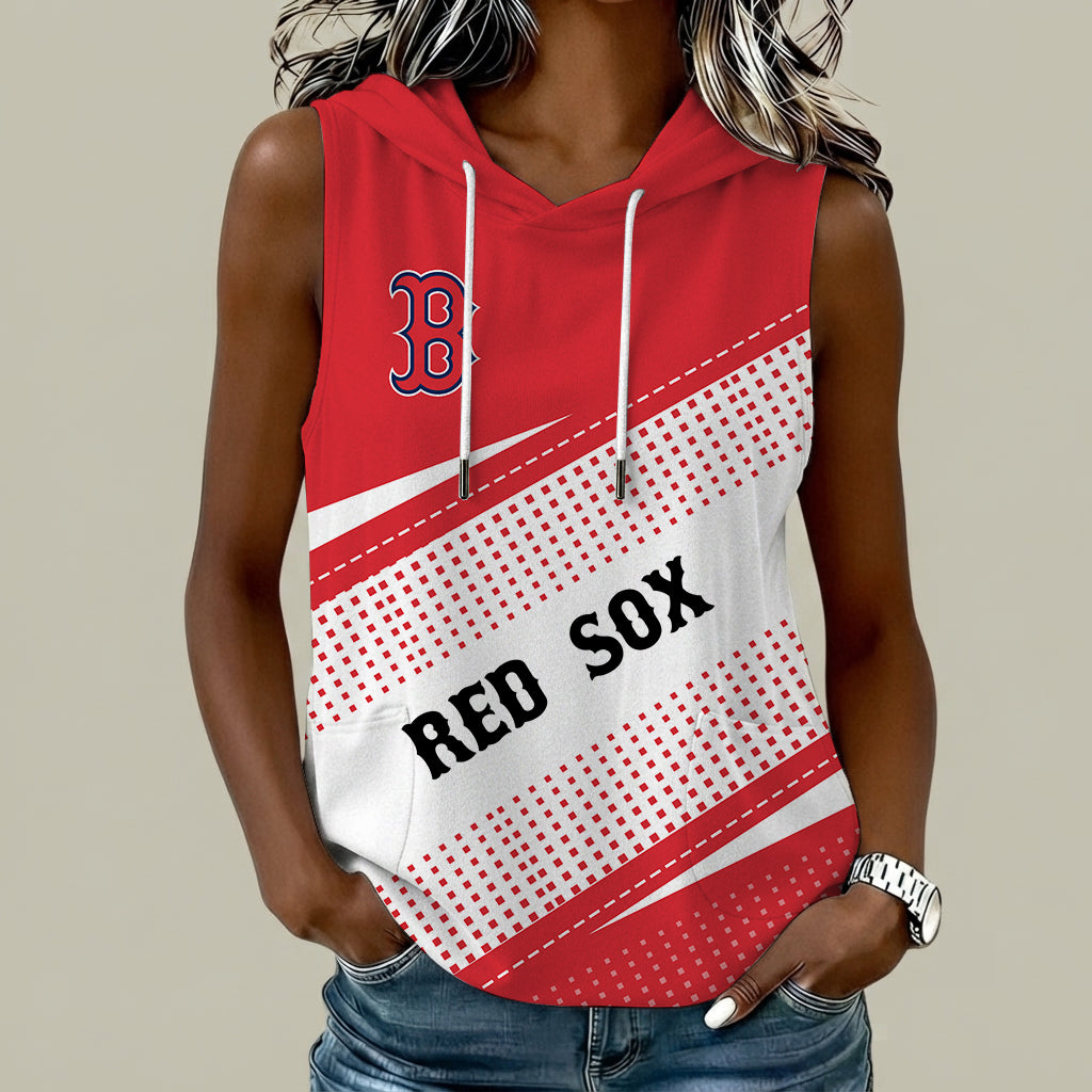 [FLASH SALE] NEW CUSTOMIZED MLB03 BRS BOSTON RED SOX WOMEN'S SLEEVELESS HOODED POCKET TANK TOP