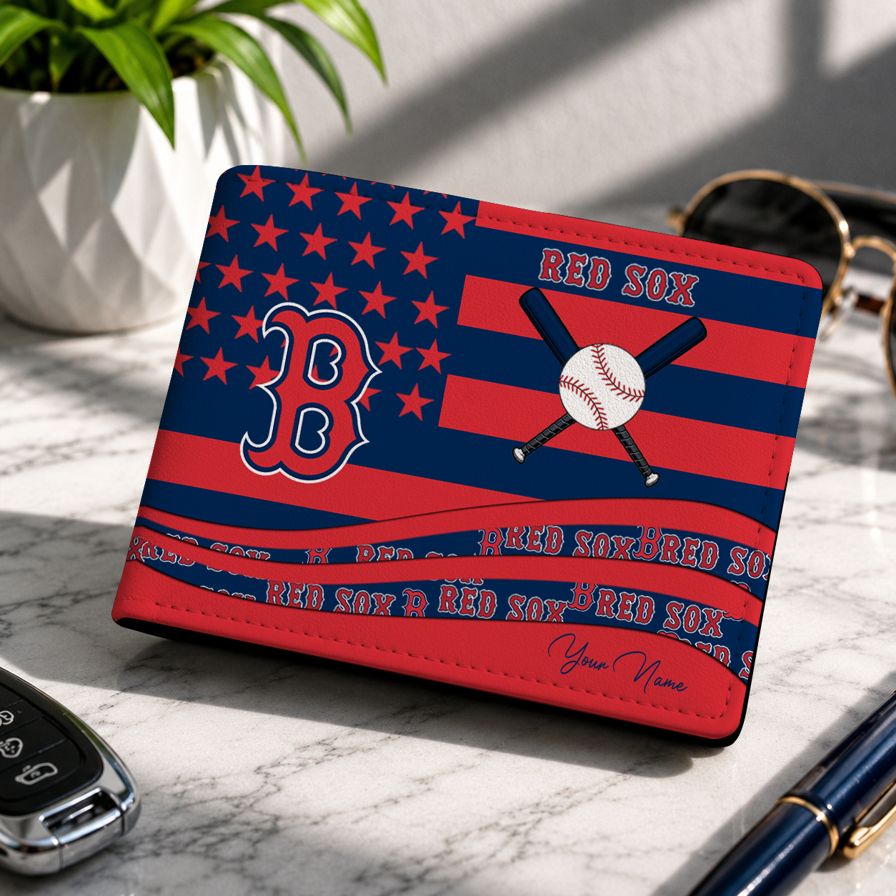LIMITED EDITION - NEW CUSTOMIZED MLB03 BRS BOSTON RED SOX LEATHER WALLET