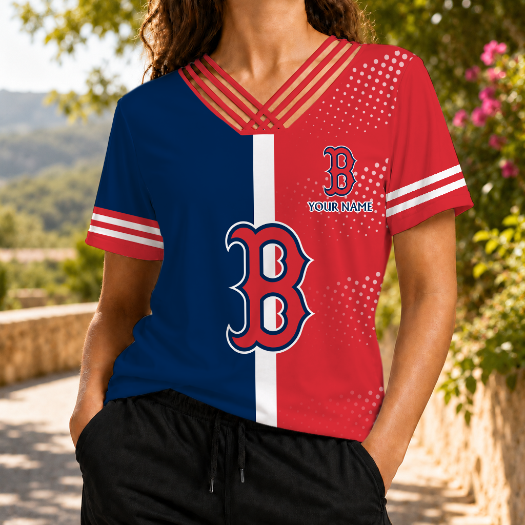 LIMITED EDITION - NEW CUSTOMIZED MLB03 BRS BOSTON RED SOX V-NECK SHIRT