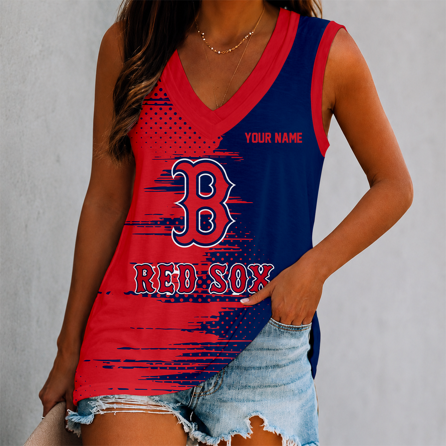 LIMITED EDITION - NEW CUSTOMIZED MLB03 BRS BOSTON RED SOX WOMEN'S V-NECK TANK TOP