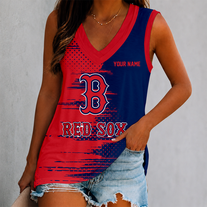 LIMITED EDITION - NEW CUSTOMIZED MLB03 BRS BOSTON RED SOX WOMEN'S V-NECK TANK TOP