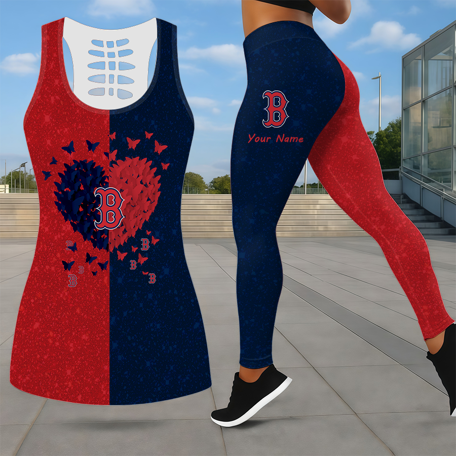LIMITED EDITION - NEW CUSTOMIZED MLB03 BRS BOSTON RED SOX LEGGINGS & HOLLOW TANK TOP SET