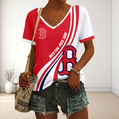 LIMITED EDITION - NEW CUSTOMIZED MLB03 BRS BOSTON RED SOX V-NECK FEMALE SHIRT