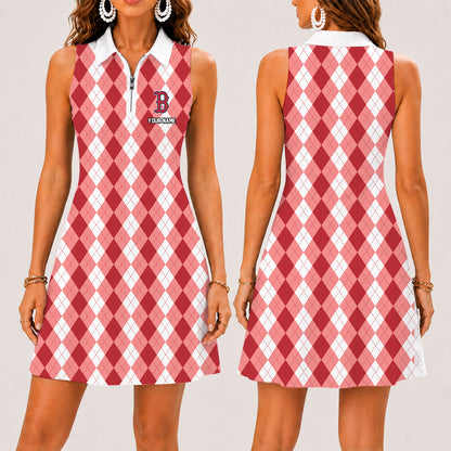 [FLASH SALE] NEW CUSTOMIZED MLB03 BRS BOSTON RED SOX WOMEN'S ZIP SLEEVELESS POLO DRESS