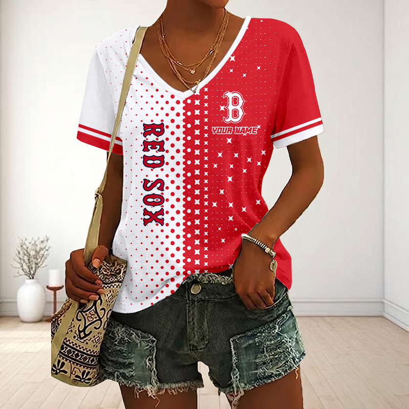 LIMITED EDITION - NEW CUSTOMIZED MLB03 BRS BOSTON RED SOX V-NECK FEMALE SHIRT