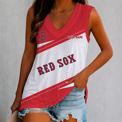 LIMITED EDITION - NEW CUSTOMIZED MLB03 BRS BOSTON RED SOX WOMEN'S V-NECK TANK TOP
