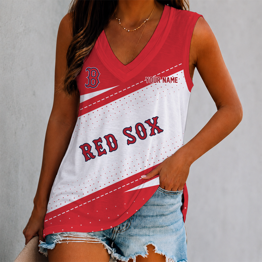 LIMITED EDITION - NEW CUSTOMIZED MLB03 BRS BOSTON RED SOX WOMEN'S V-NECK TANK TOP