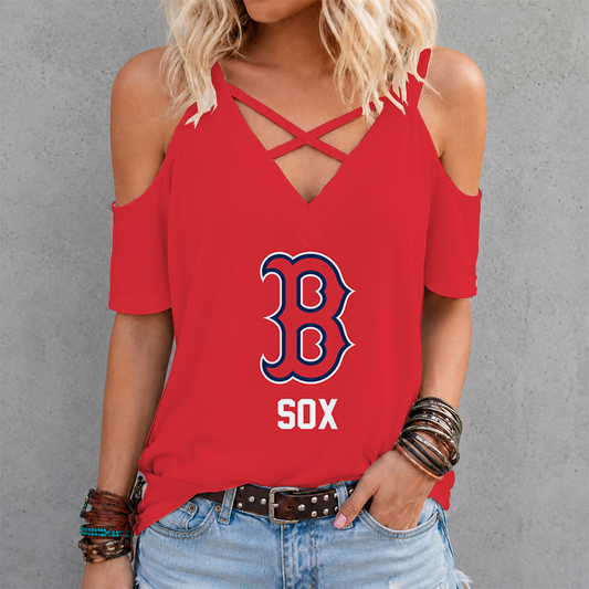 LIMITED EDITION - NEW CUSTOMIZED MLB03 BRS BOSTON RED SOX CRISS CROSS V-NECK TOP
