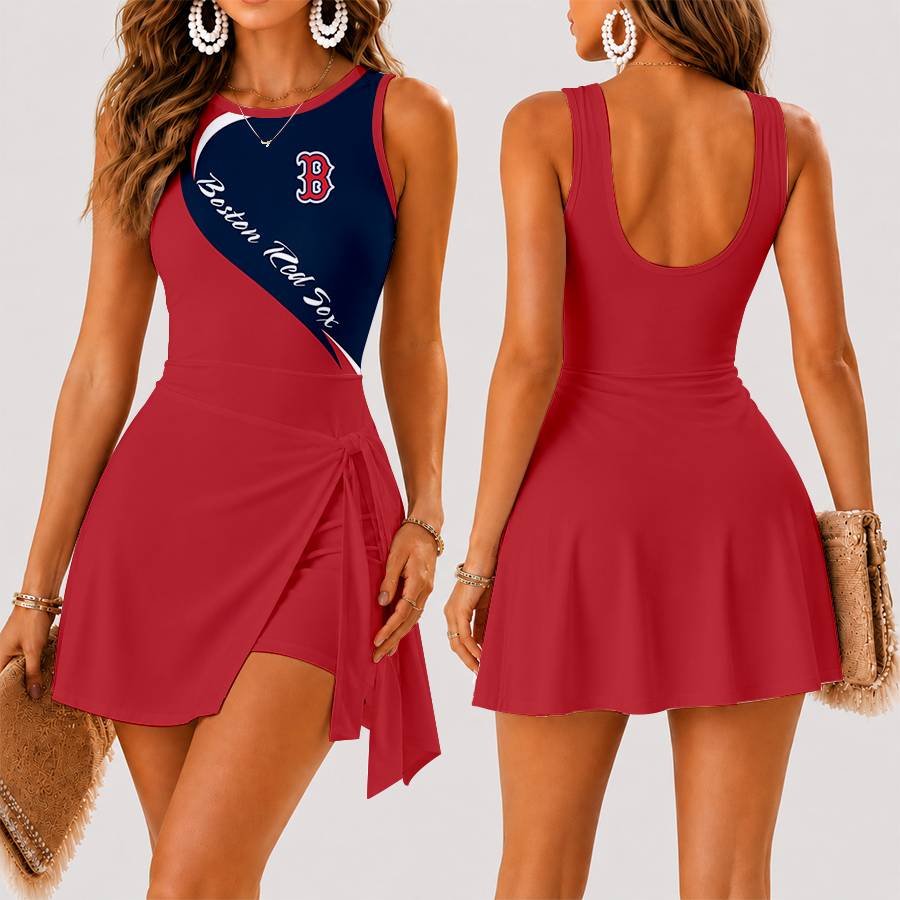 [FLASH SALE] NEW CUSTOMIZED MLB03 BRS BOSTON RED SOX WOMEN'S SUMMER SKORT DRESS