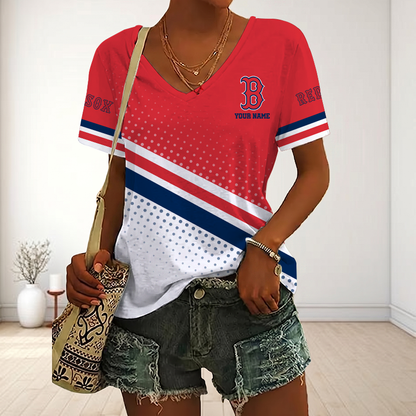 LIMITED EDITION - NEW CUSTOMIZED MLB03 BRS BOSTON RED SOX V-NECK FEMALE SHIRT