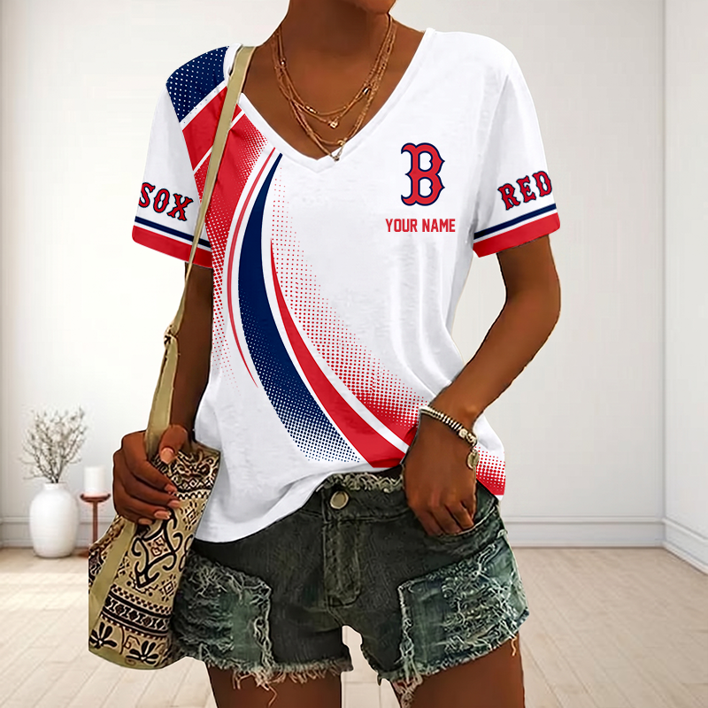 LIMITED EDITION - NEW CUSTOMIZED MLB03 BRS BOSTON RED SOX V-NECK FEMALE SHIRT