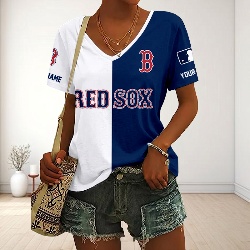 SPECIAL EDITION - NEW CUSTOMIZED MLB03 BRS BOSTON RED SOX V-NECK FEMALE SHIRT