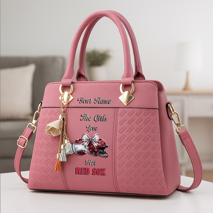 LIMITED EDITION - NEW CUSTOMIZED MLB03 BRS BOSTON RED SOX ZIP HANDBAG MULTICOLOR