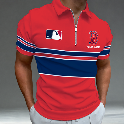 [FLASH SALE] NEW CUSTOMIZED MLB03 BRS BOSTON RED SOX ZIP POLO SHIRT