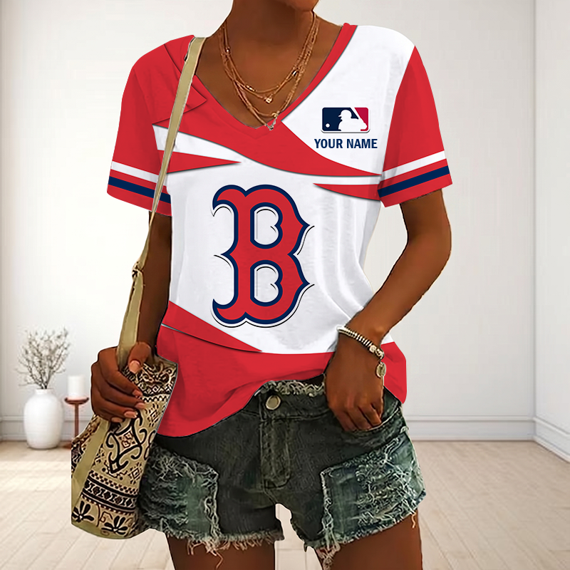 LIMITED EDITION - NEW CUSTOMIZED MLB03 BRS BOSTON RED SOX V-NECK FEMALE SHIRT