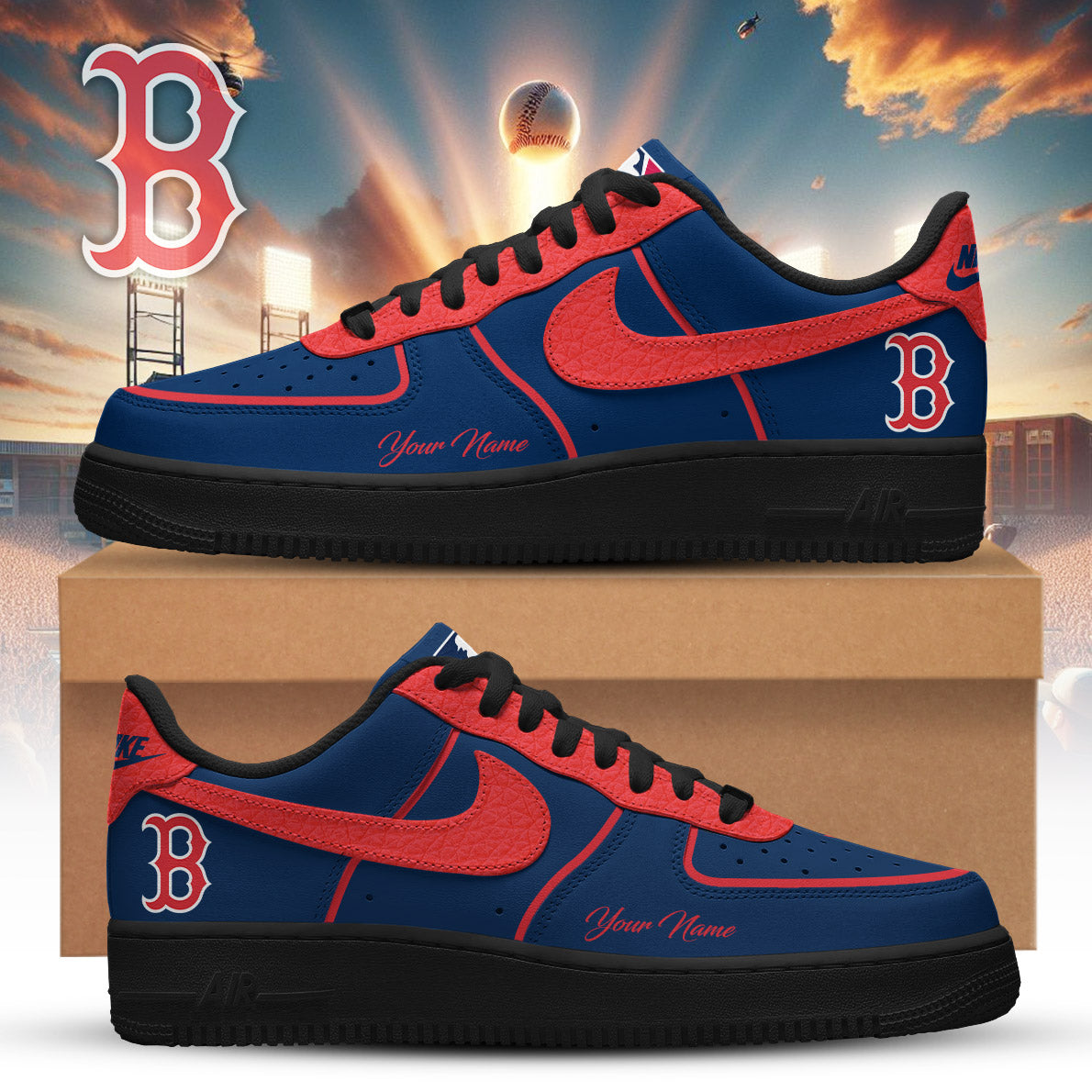 LIMITED EDITION - NEW CUSTOMIZED MLB03 BRS BOSTON RED SOX AF1 SNEAKERS
