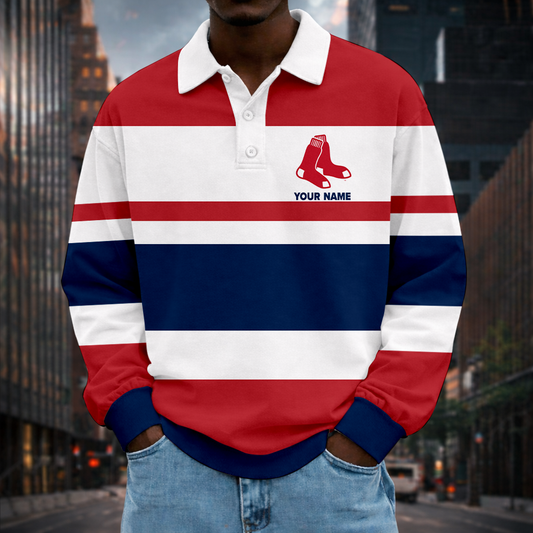 LIMITED EDITION - NEW CUSTOMIZED MLB03 BRS BOSTON RED SOX MEN LONG SLEEVE POLO