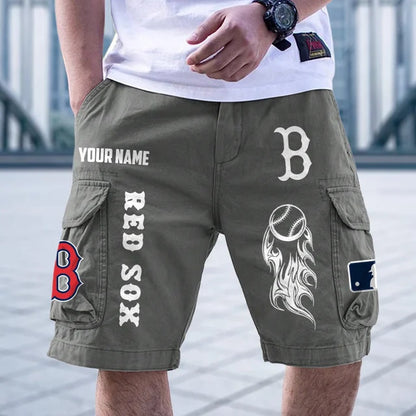 [FLASH SALE] NEW CUSTOMIZED MLB03 BRS BOSTON RED SOX MEN'S CARGO SHORTS