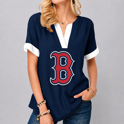 LIMITED EDITION - NEW CUSTOMIZED MLB03 BRS BOSTON RED SOX V-NECK FEMALE SHIRT