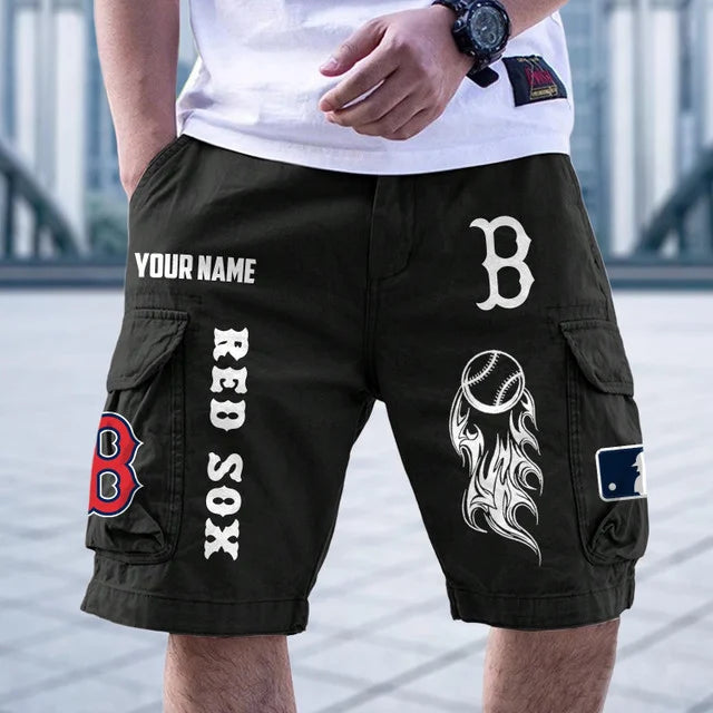 [FLASH SALE] NEW CUSTOMIZED MLB03 BRS BOSTON RED SOX MEN'S CARGO SHORTS