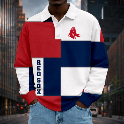 LIMITED EDITION - NEW CUSTOMIZED MLB03 BRS BOSTON RED SOX MEN LONG SLEEVE POLO