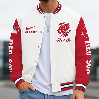 LIMITED EDITION - NEW CUSTOMIZED MLB03 BRS BOSTON RED SOX BASEBALL JACKET, SATIN VARSITY JACKET