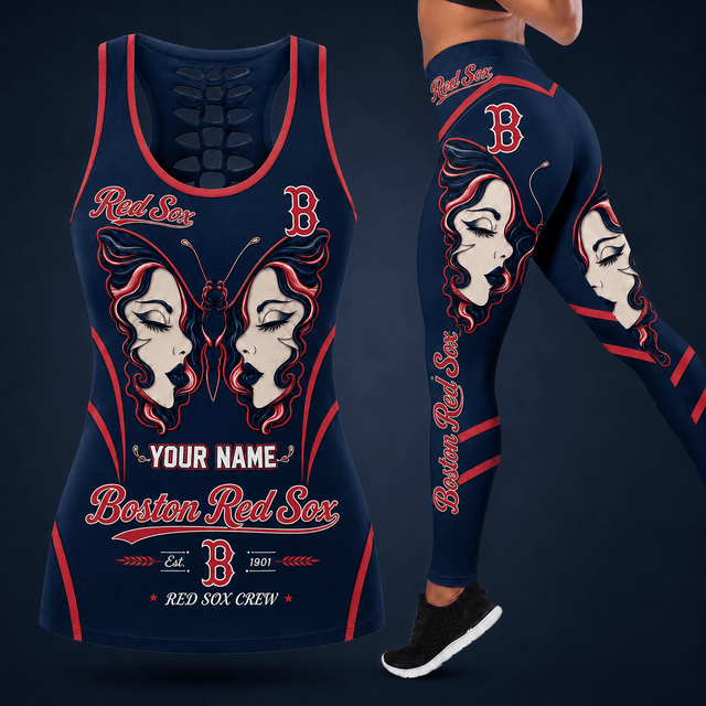 [FLASH SALE] NEW CUSTOMIZED MLB03 BRS BOSTON RED SOX HOLLOW TANK TOP & LEGGINGS SET
