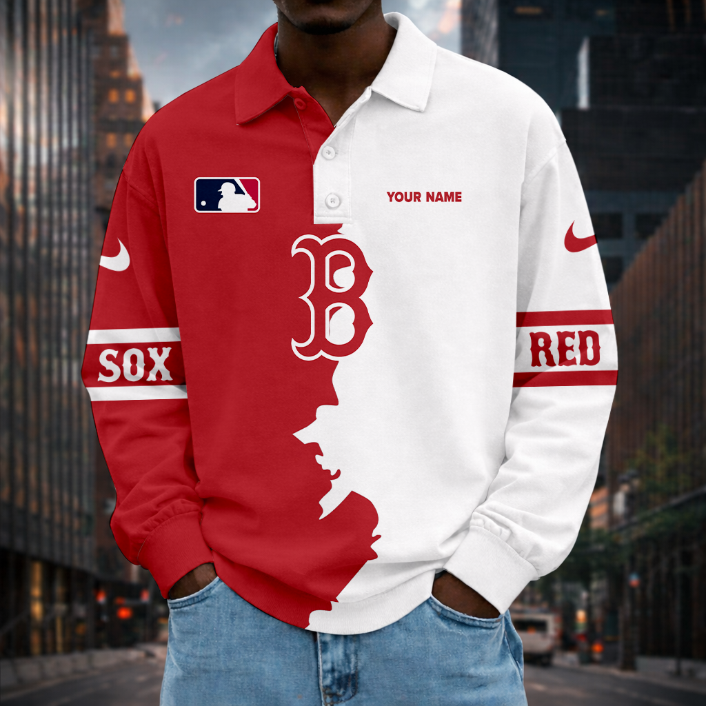 LIMITED EDITION - NEW CUSTOMIZED MLB03 BRS BOSTON RED SOX MEN LONG SLEEVE POLO