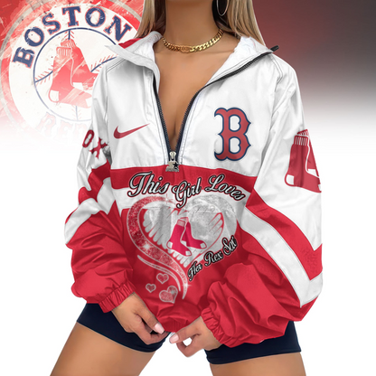 LIMITED EDITION - NEW CUSTOMIZED MLB03 BRS BOSTON RED SOX V-NECK ZIPPER SWEATSHIRT JACKET