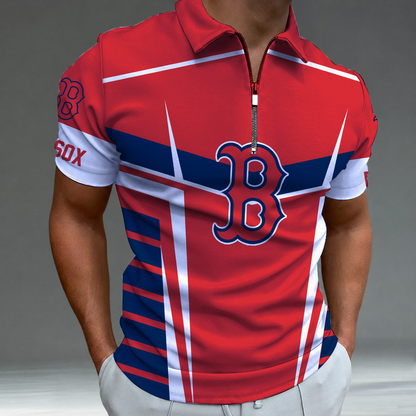 LIMITED EDITION - NEW CUSTOMIZED MLB03 BRS BOSTON RED SOX ZIP POLO SHIRT