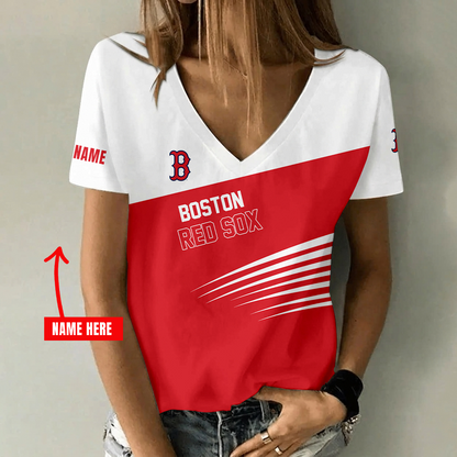 [FLASH SALE] NEW CUSTOMIZED MLB03 BRS BOSTON RED SOX V-NECK FEMALE SHIRT