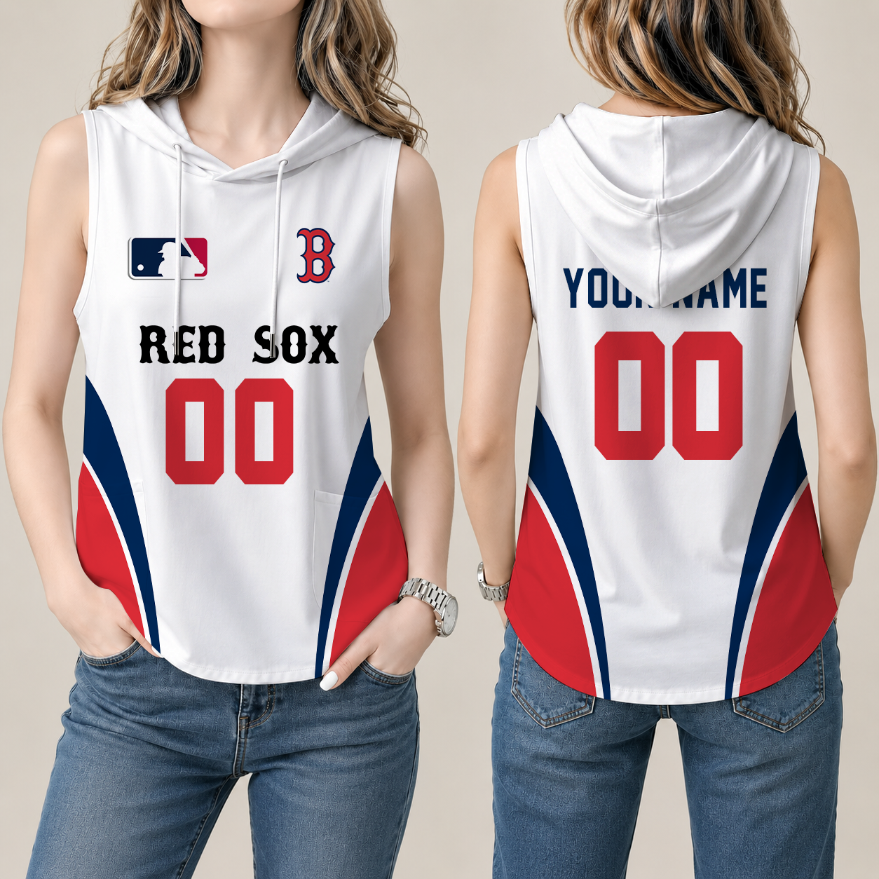 [FLASH SALE] NEW CUSTOMIZED MLB03 BRS BOSTON RED SOX WOMEN'S SLEEVELESS HOODED POCKET TANK TOP