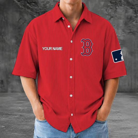 [FLASH SALE] NEW CUSTOMIZED MLB03 BRS BOSTON RED SOX SEERSUCKER BUTTON SHIRT