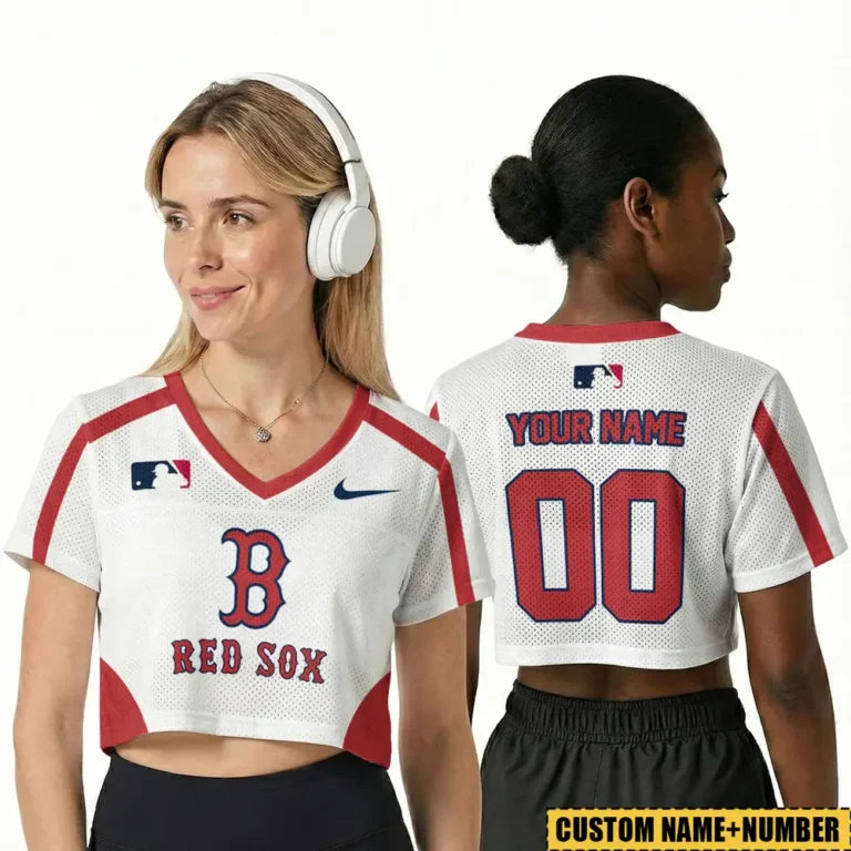 [FLASH SALE] NEW CUSTOMIZED MLB03 BRS BOSTON RED SOX V-NECK JERSEY CROP TOP