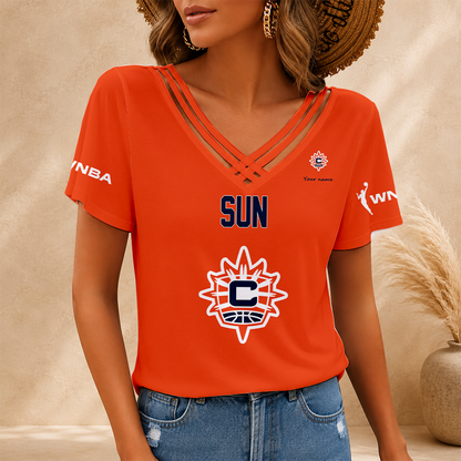 [FAN FAVORITE] NEW CUSTOMIZED WNBA03 CTS CONNECTICUT SUN V-NECK SHIRT