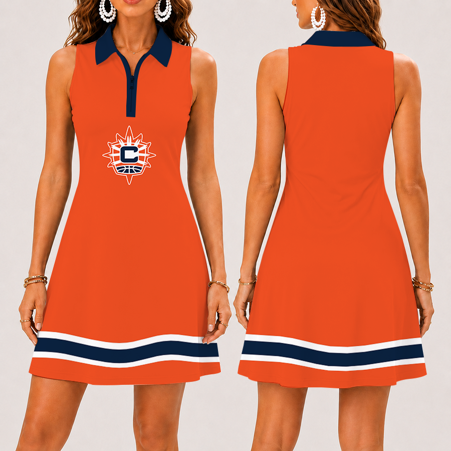 [FAN FAVORITE] NEW CUSTOMIZED WNBA03 CTS CONNECTICUT SUN WOMEN'S ZIP SLEEVELESS POLO DRESS