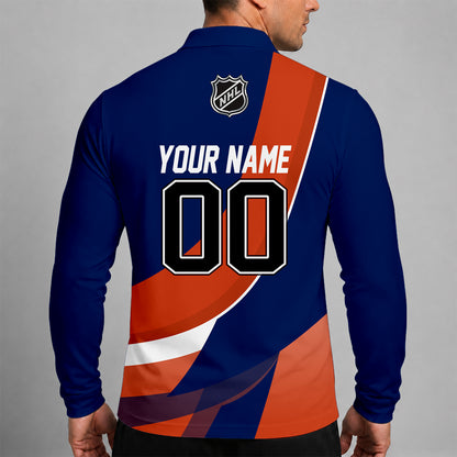 [SUPER SALE] NEW CUSTOMIZED NHL03 EMO EDMONTON OILERS MEN LONG SLEEVE POLO