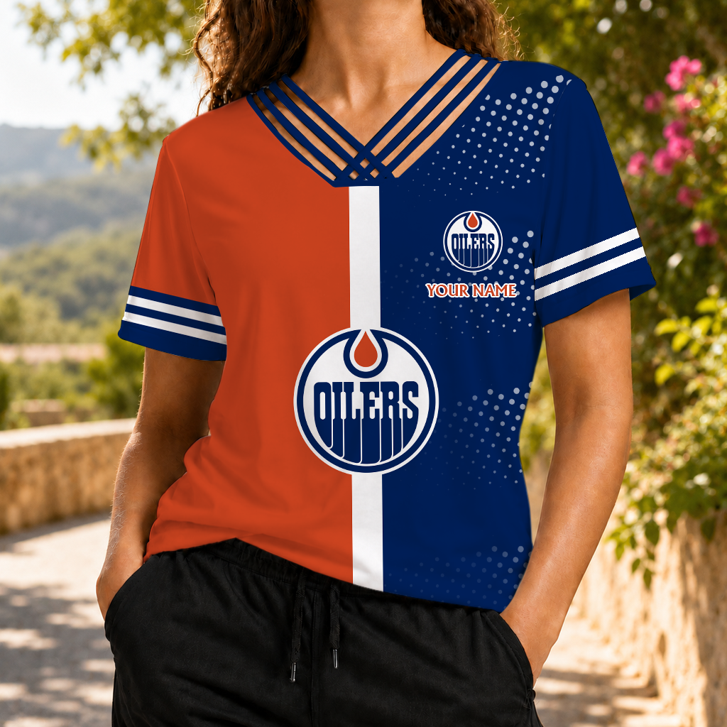 ELITE EDITION - NEW CUSTOMIZED NHL03 EMO EDMONTON OILERS V-NECK SHIRT