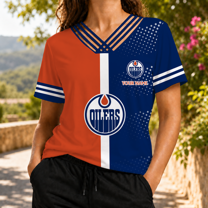 ELITE EDITION - NEW CUSTOMIZED NHL03 EMO EDMONTON OILERS V-NECK SHIRT