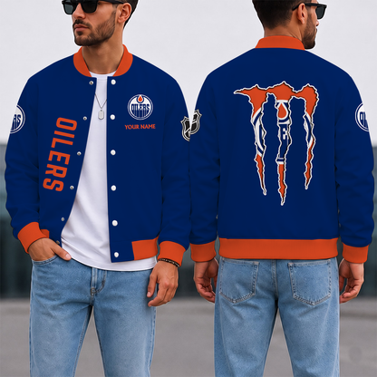EXCLUSIVE EDITION - NEW CUSTOMIZED NHL03 EMO EDMONTON OILERS SATIN VARSITY JACKET & BASEBALL JACKET