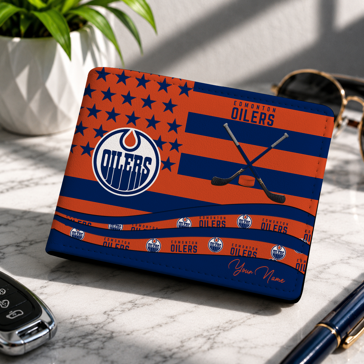 LIMITED EDITION - NEW CUSTOMIZED NHL03 EMO EDMONTON OILERS LEATHER WALLET