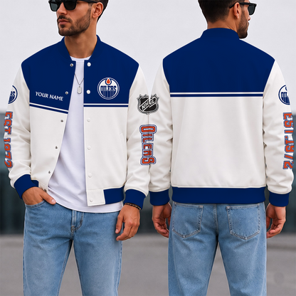 EXCLUSIVE EDITION - NEW CUSTOMIZED NHL03 EMO EDMONTON OILERS SATIN VARSITY JACKET & BASEBALL JACKET