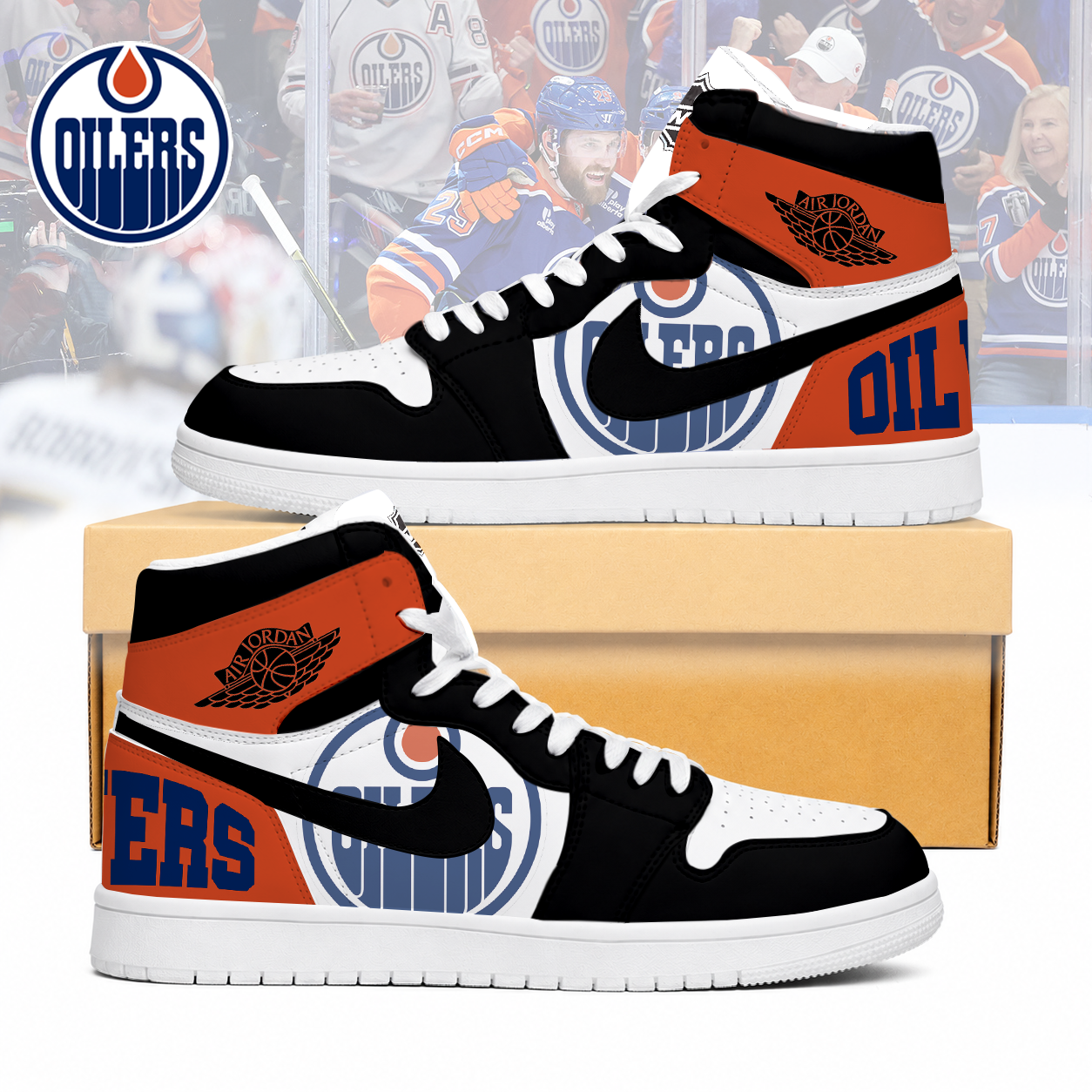 LIMITED EDITION - NEW CUSTOMIZED NHL03 ED OILERS AIR JORDAN SNEAKERS