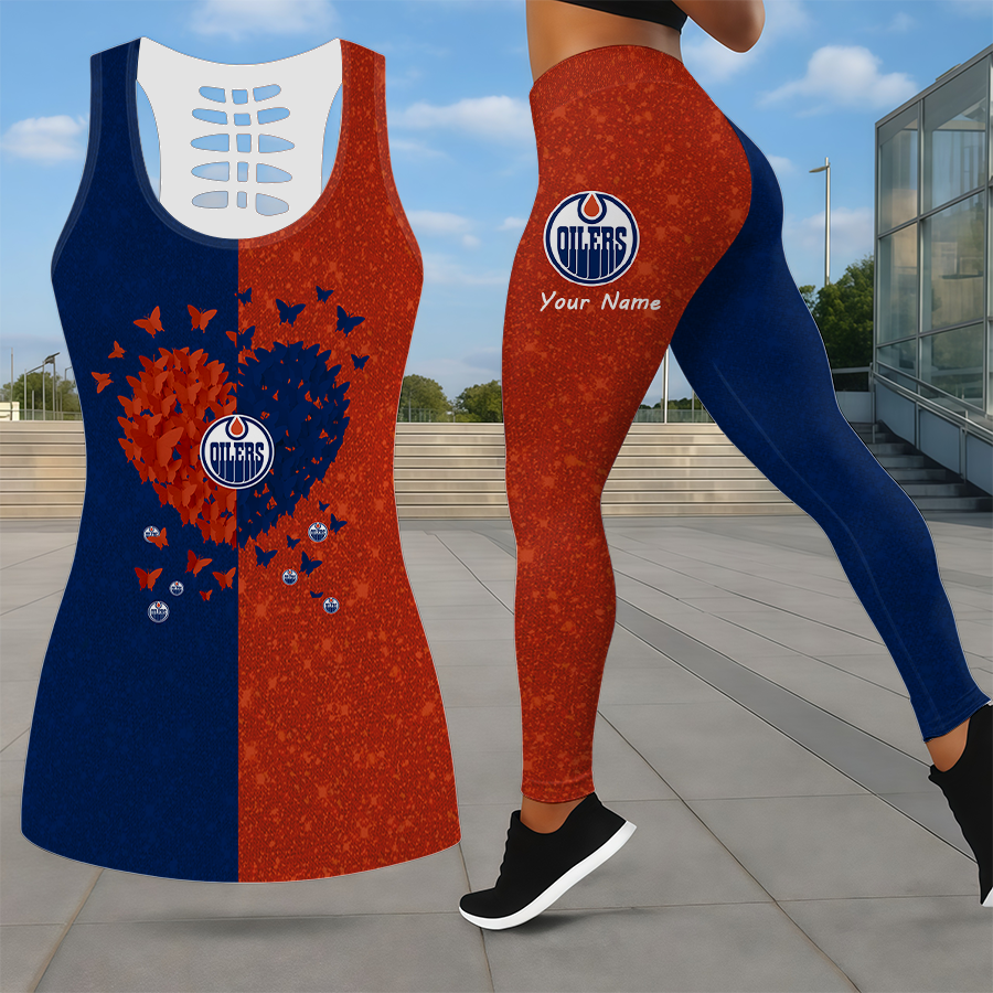 LIMITED EDITION - NEW CUSTOMIZED NHL03 EMO EDMONTON OILERS LEGGINGS & HOLLOW TANK TOP SET